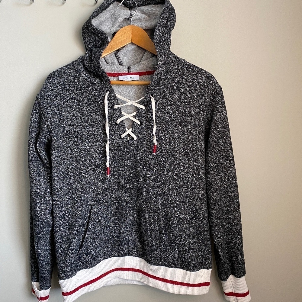 mySTYLE Men's Gray Pullover Hoodie Sweatshirt Size Small